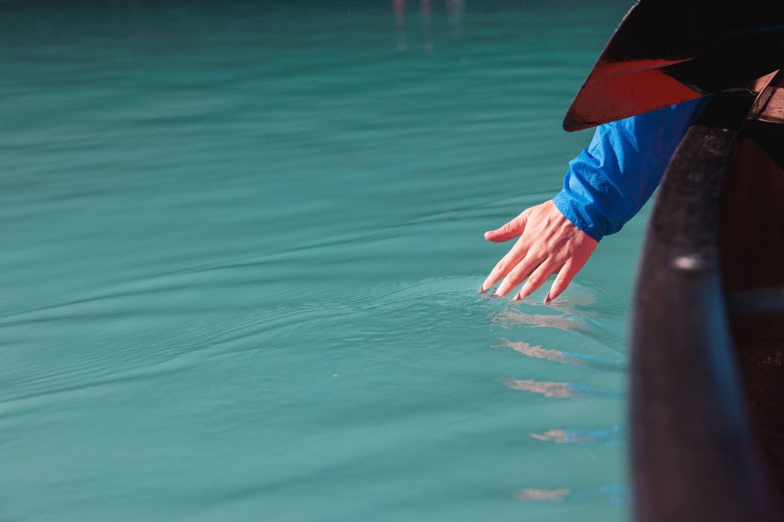 Touching the water on a Lake Louise canoe