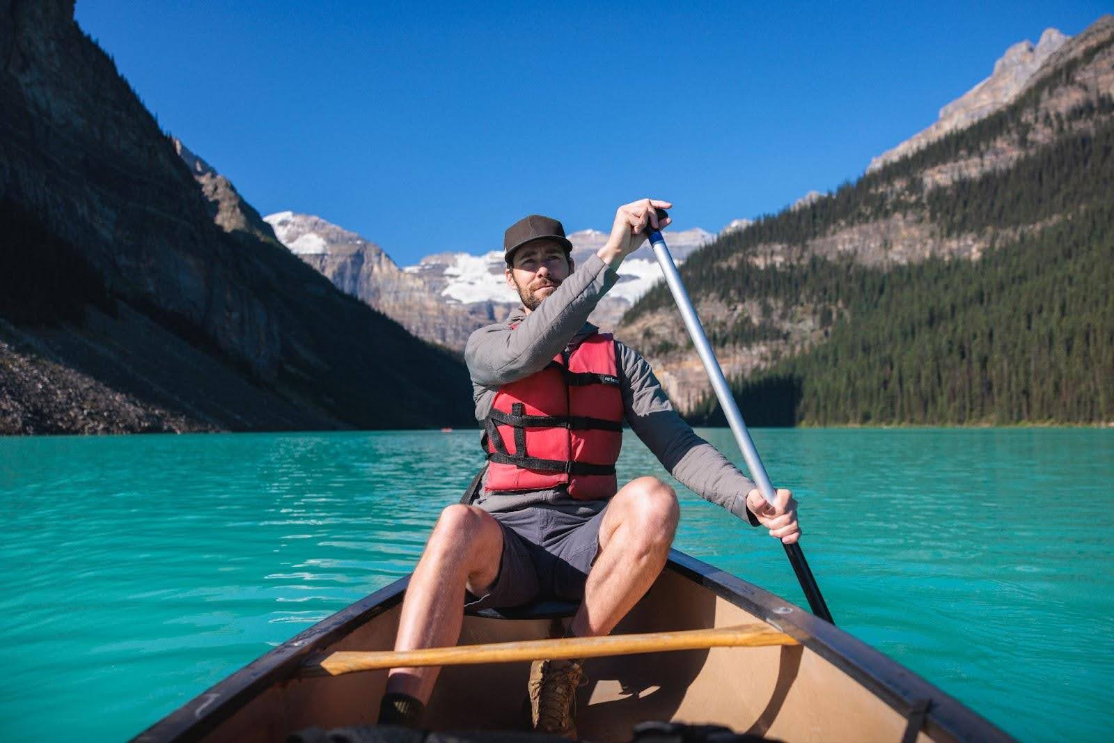 Paddling on Lake Louise Canoe Trip